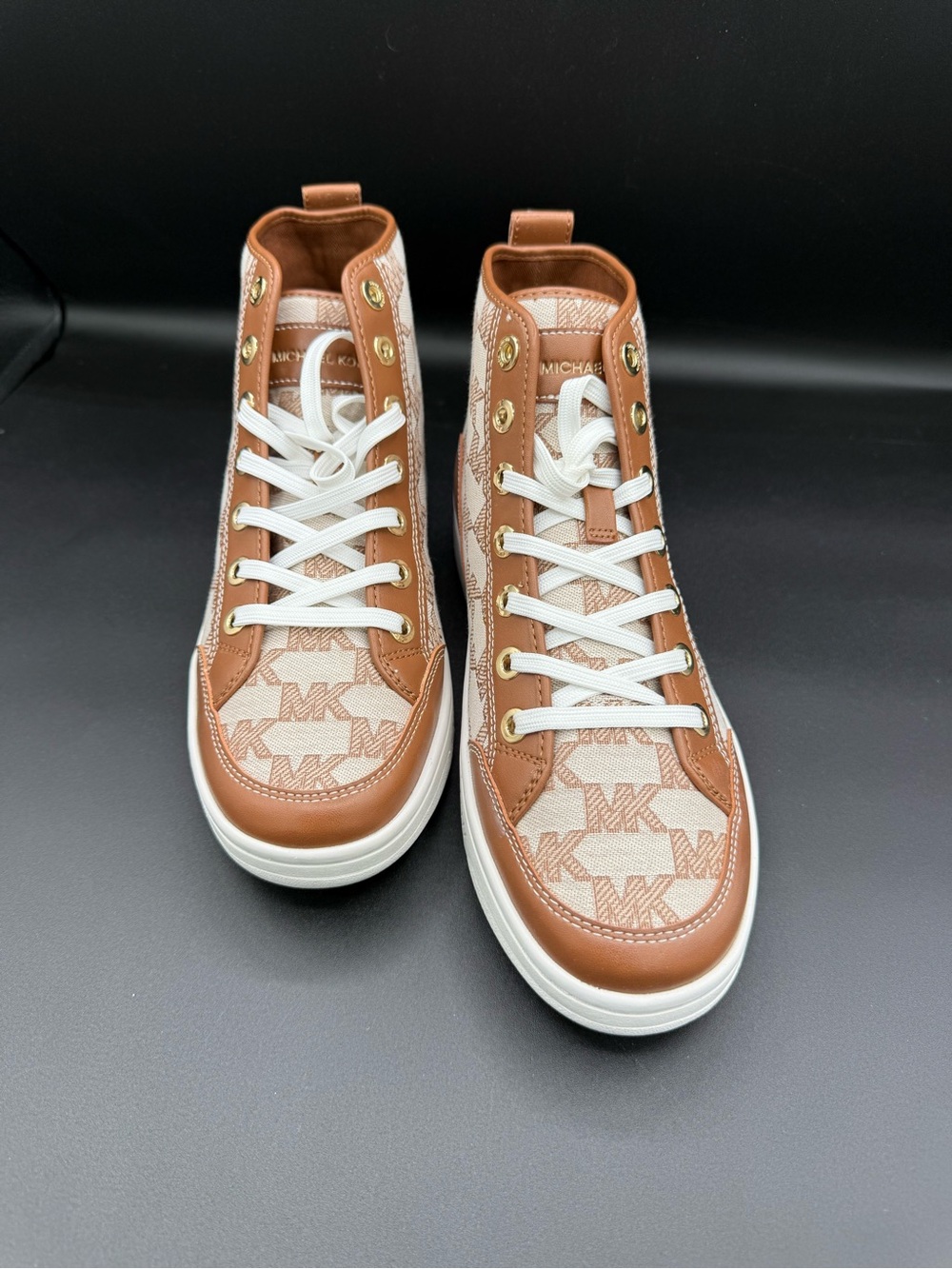 Michael Kors Cream & Tan High-Top MK Logo Sneakers